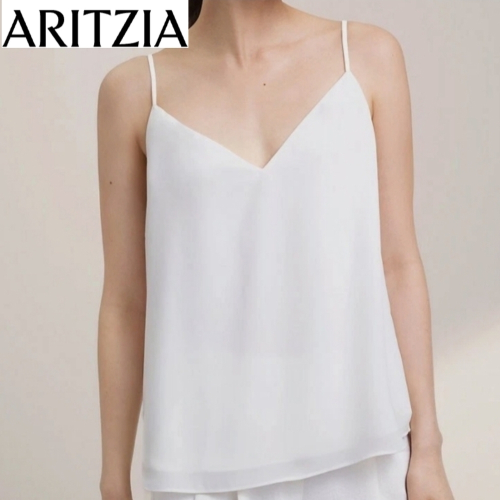 🇨🇦 Aritzia Babaton Everly White Sleeveless Chiffon Camisole Blouse